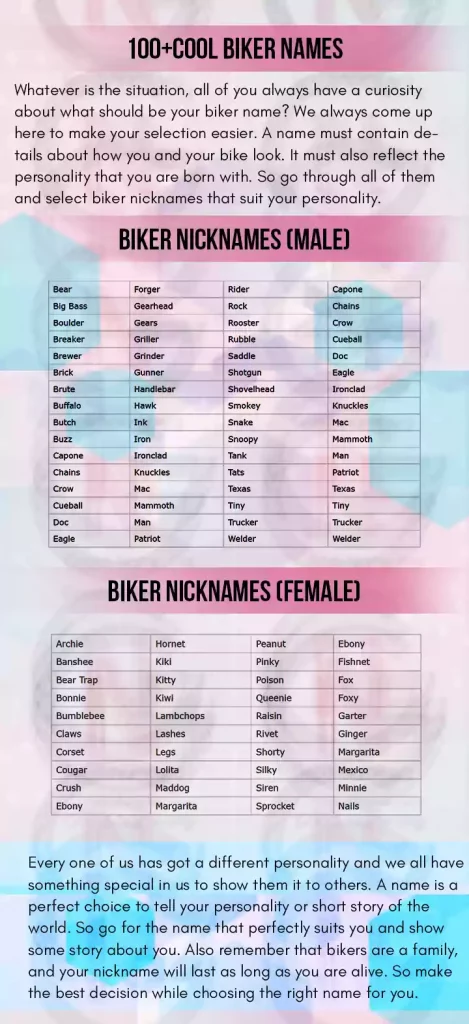100 Cool Biker Names For Males And Females Names Good Name